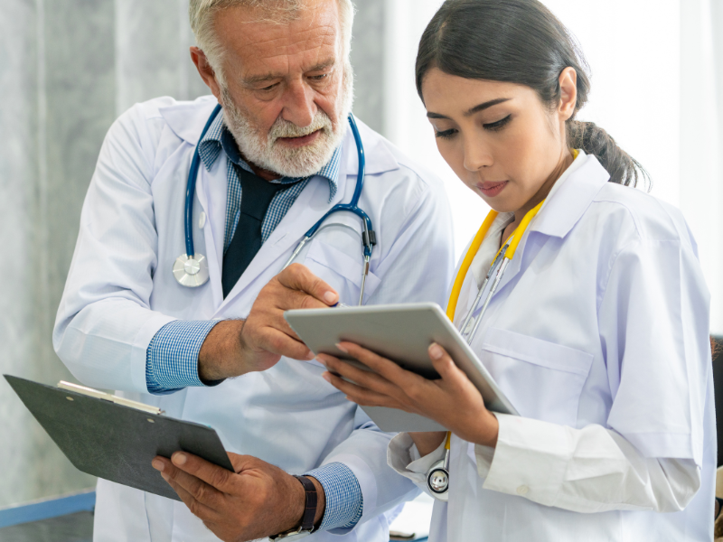 Two doctors discussing a patient case