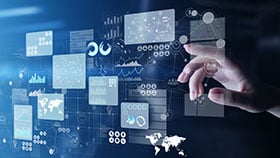 Business intelligence dashboard on virtual screen