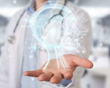 Doctor using digital artificial intelligence interface 3D rendering
