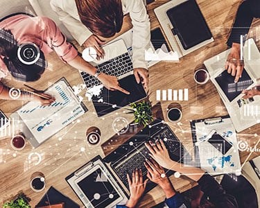 Imaginative visual of business people and financial firms staff
