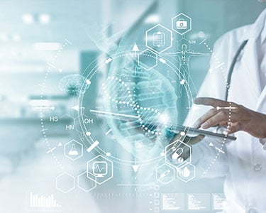 Medicine doctor touching electronic medical record on tablet
